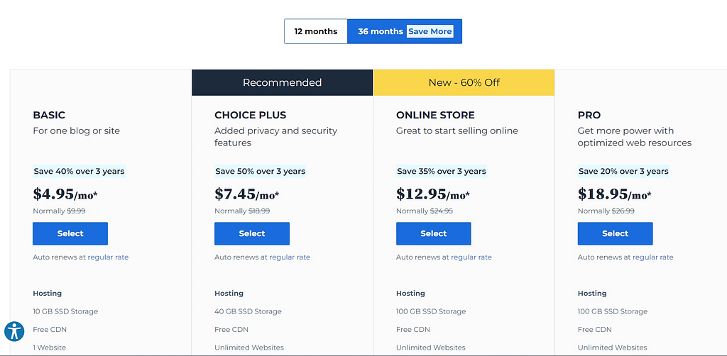 Bluehost price increase upon 36 month plan