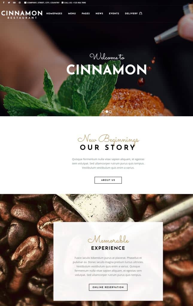 Cinnamon Restaurant Theme for WordPress